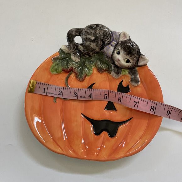 Vintage Halloween Decor Fitz & Floyd Canapé Plate Pumpkin Cat Halloween Decor‎ - Picture 8 of 12